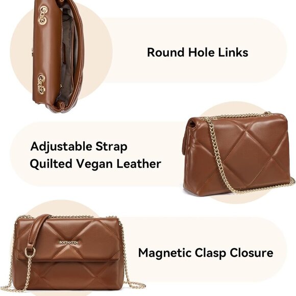 Small Vegan Leather Quilted Crossbody Bag with Chain for Women - Picture 3 of 7